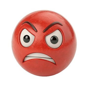 3D Render of an Angry Red Emoticon Ball with Frowning Expression and Glaring Eyes png