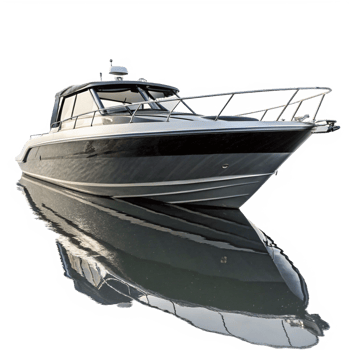 Sleek Modern Powerboat on Calm Water Reflection Luxury Vessel Motor Yacht Marine png