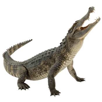 A magnificent specimen of a young crocodile showcasing its powerful jaws and textured skin against a black background png
