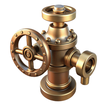 elegant modern Steampunk valve with a rotating handle and a brass body premium png