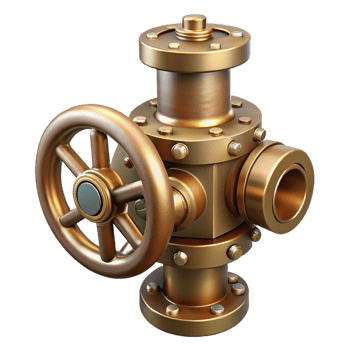 serene modern Steampunk valve with a rotating handle and a brass body detailed png