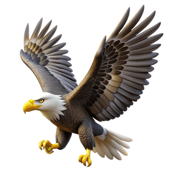 impressive abstract A majestic bald eagle soaring through the sky, powerful wings, sharp talons, realistic rendering, freedom theme, authentic png