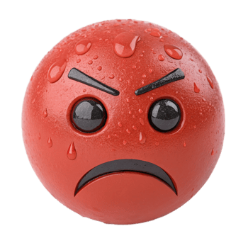 Angry Red Emoticon 3D Render with Sweat Droplets and Frowning Face png