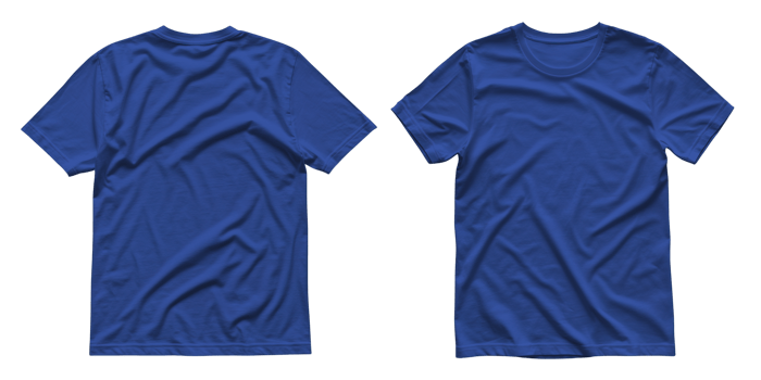 blank front and back blue t shirt isolated on transparent background, short sleeve round neck tee png
