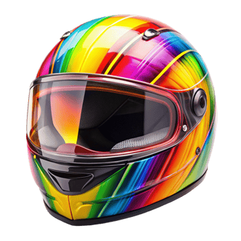 Rainbow Motorcycle Helmet with Glossy Finish and Clear Visor png