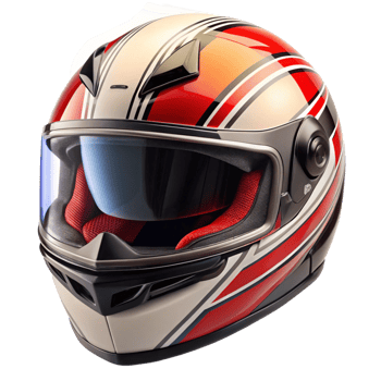 A modern stylish red and white motorcycle helmet with a racing design and clear visor png