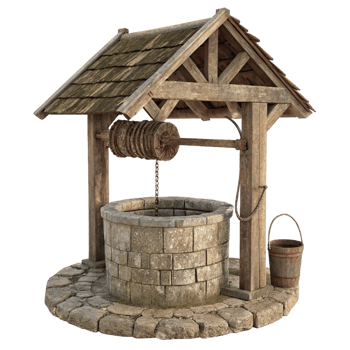 Ancient Stone Well with Wooden Cover and Bucket a 3D Rendered Image png