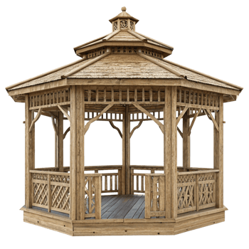 A Beautiful Wooden Octagonal Gazebo with Intricate Design Details and Wooden Roof png