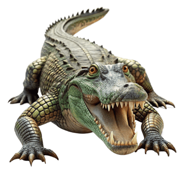 A fearsome green crocodile with sharp teeth and powerful claws ready to attack png