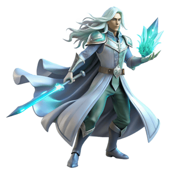 elegant artistic A lone, ethereal warrior with flowing silver hair, wielding a crystal sword, bathed in soft bioluminescent light. Hyperrealistic style detailed png