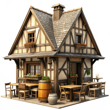 Charming Medieval Style Cottage Restaurant with Outdoor Seating png