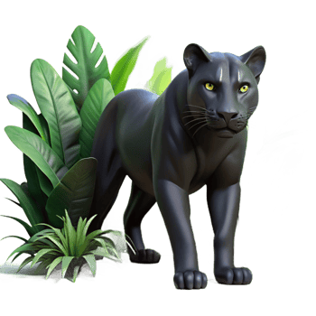 serene artistic A sleek black panther stalking through the jungle undergrowth, illuminated by shafts of sunlight, in a dramatic, photorealistic style authentic png