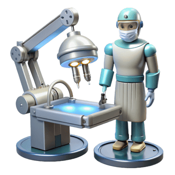 beautiful abstract A robotic surgeon performing a delicate operation, sterile environment, bright surgical lighting premium png