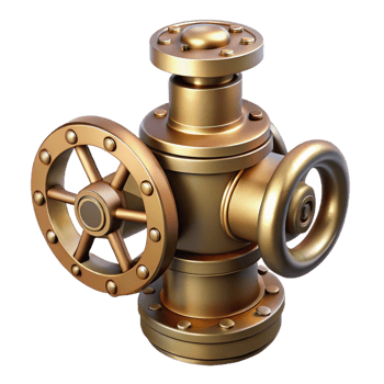 serene traditional Steampunk valve with a rotating handle and a brass body professional png