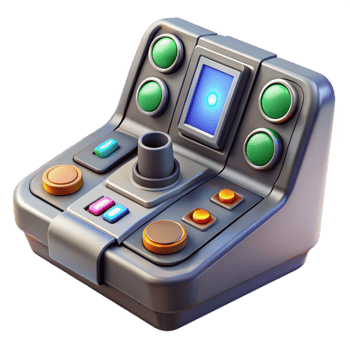 dramatic rustic Spaceship control panel with illuminated buttons and levers high quality png
