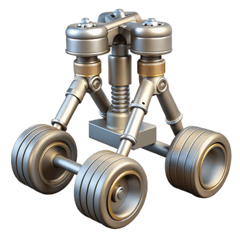 dramatic modern Spaceship landing gear, hydraulic pistons, metallic struts high quality png