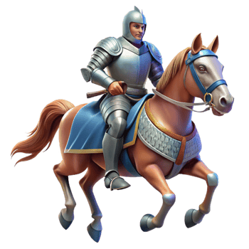 dramatic traditional A lone knight in shining armor, riding a valiant steed, through a misty forest, lit by shafts of sunlight. Pre-Raphaelite style exclusive png