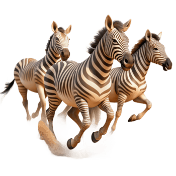 wonderful minimalist A herd of zebras galloping across the African savanna, dust swirling around their hooves, in a dynamic, photorealistic style premium png