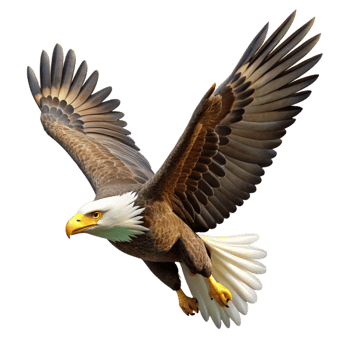 magnificent creative A majestic bald eagle soaring through the sky, sharp talons, dynamic pose, bright sunlight. Photorealistic style detailed png
