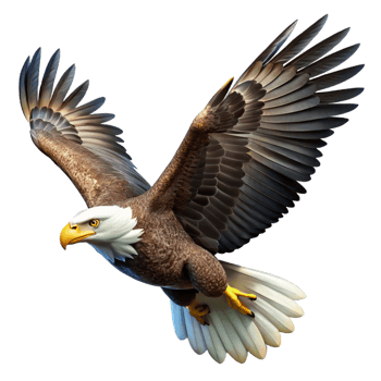 stunning abstract A majestic bald eagle soaring through the sky, sharp talons, dynamic pose, bright sunlight. Photorealistic style 4K png