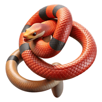 beautiful minimalist A vibrant coral snake coiled around a branch, intricate scale patterns, jungle lighting, hyperrealistic style high quality png