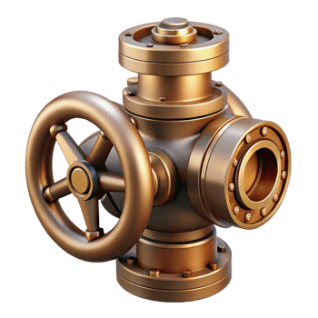 vibrant contemporary Steampunk valve with a rotating handle and a brass body professional png