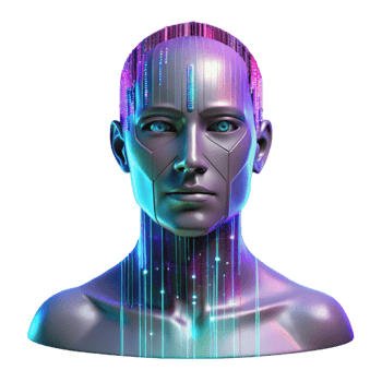 stunning abstract A holographic projection of a human face, fragmented and glitching, against a backdrop of binary code. Cool, neon lighting. Glitch art style high quality png
