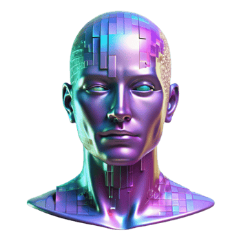 elegant traditional A holographic projection of a human face, fragmented and glitching, against a backdrop of binary code. Cool, neon lighting. Glitch art style professional png