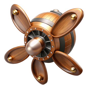 beautiful minimalist Steampunk airship propeller made of polished wood and copper authentic png