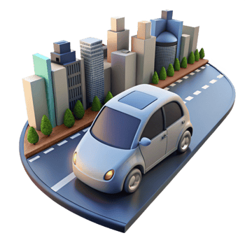 magnificent abstract A self-driving car navigating a busy city street, smooth motion, photorealistic style professional png
