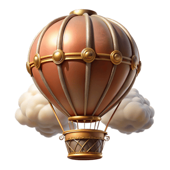 wonderful abstract A steampunk inspired hot air balloon with intricate leather and brass details, ascending into a cloudy sky, soft, diffused lighting, impressionistic style detailed png