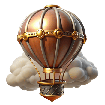 impressive abstract A steampunk inspired hot air balloon with intricate leather and brass details, ascending into a cloudy sky, soft, diffused lighting, impressionistic style high resolution png