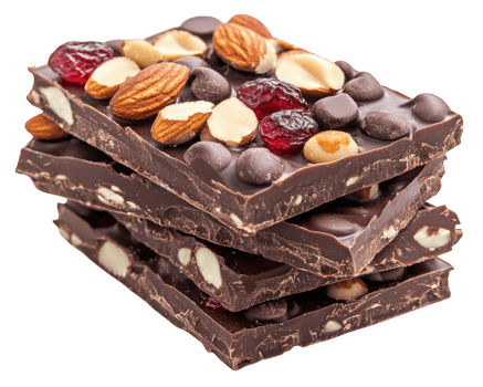 Chocolate bark with almonds, cranberries and nuts png