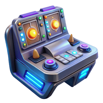 impressive creative A futuristic control panel with glowing buttons and interactive displays, illuminated by a dim, ambient light, in a science fiction style high quality png