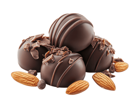 Chocolate truffles with almonds isolated on black background png