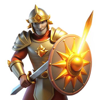 stunning modern A stoic knight in shining armor, wielding a sword and shield, illuminated by the bright sunlight of a battlefield. Medieval painting style genuine png