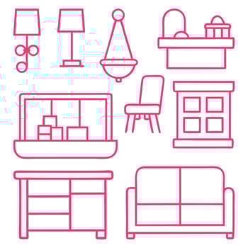 a set of furniture icons in a line style vector