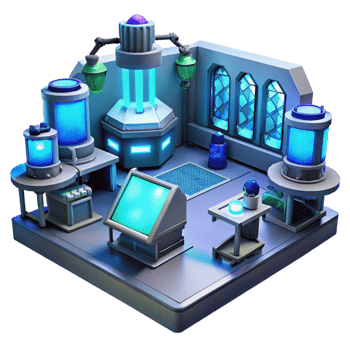 elegant modern A futuristic laboratory filled with glowing screens and complex equipment, illuminated by the cool blue light of technology, in a science fiction style detailed png