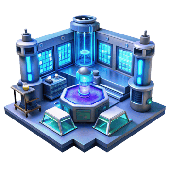 magnificent artistic A futuristic laboratory filled with glowing screens and complex equipment, illuminated by the cool blue light of technology, in a science fiction style premium png