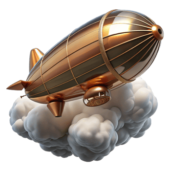 dramatic vintage A majestic airship crafted from polished brass and copper, floating amidst swirling clouds of steam, rendered in a detailed, photorealistic style genuine png