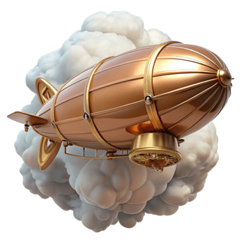 wonderful minimalist A majestic airship crafted from polished brass and copper, floating amidst swirling clouds of steam, rendered in a detailed, photorealistic style genuine png