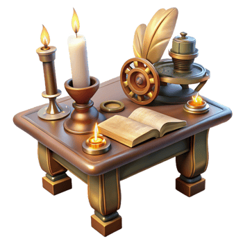 serene abstract vibrant traditional A Steampunk Writing Desk with a Quill Pen exclusive exclusive png