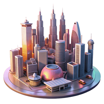 serene abstract A futuristic cityscape with flying cars and towering skyscrapers, sunset lighting, matte painting style original png