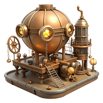 extraordinary traditional Steampunk airship dock with intricate gears and pipes, warm lighting, retro-futuristic style high quality png