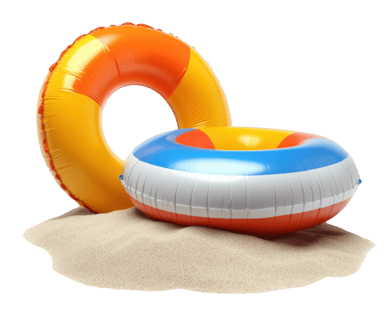 Two inflatable rings on the beach with sand png