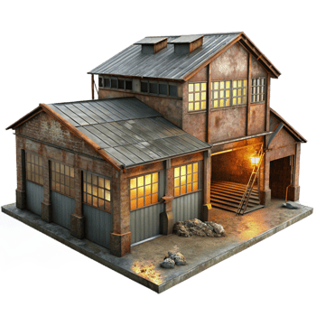 stunning traditional dramatic classic Abandoned Industrial Warehouse Rusted premium detailed png