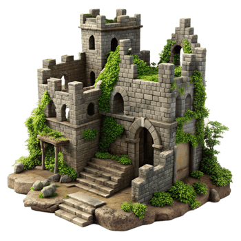 impressive creative Ruined Castle Crumbling Stone Walls premium png