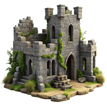 serene traditional Ruined Castle Crumbling Stone Walls professional png