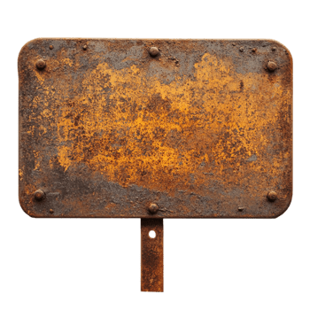 Rusty metal sign aged texture old weathered surface isolated on transparent background png