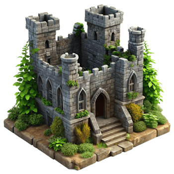 dramatic rustic Ruined Castle Crumbling Stone Walls exclusive png
